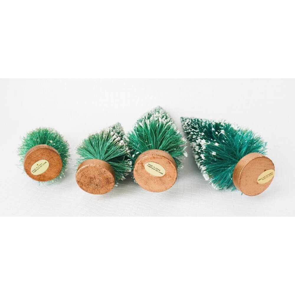 8 Vintage Bottle Brush Christmas Trees With Wood Base Miniature Copper Bench 2 M - Picture 4 of 10
